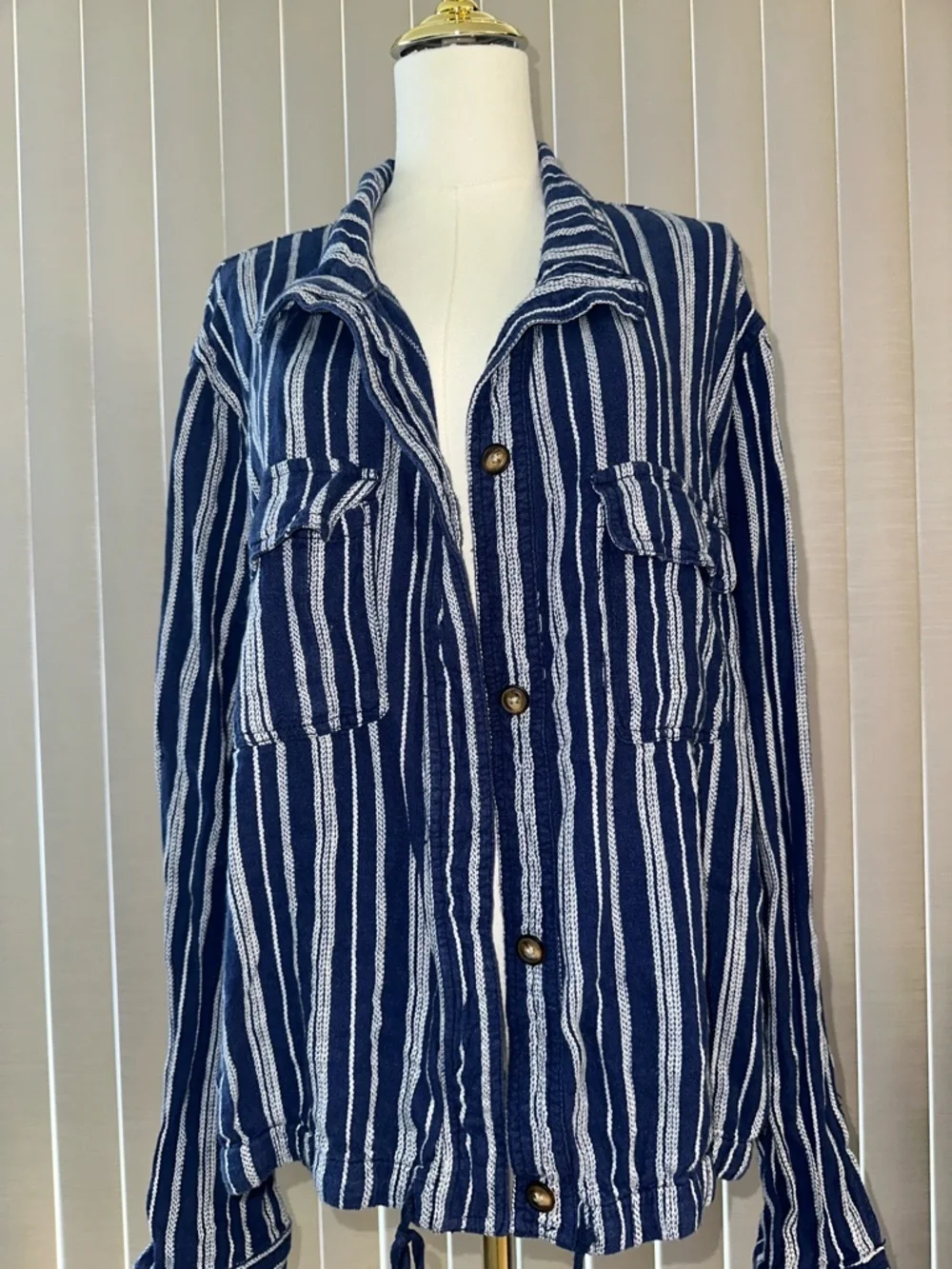 Striped Navy Utility Button-Up Jacket